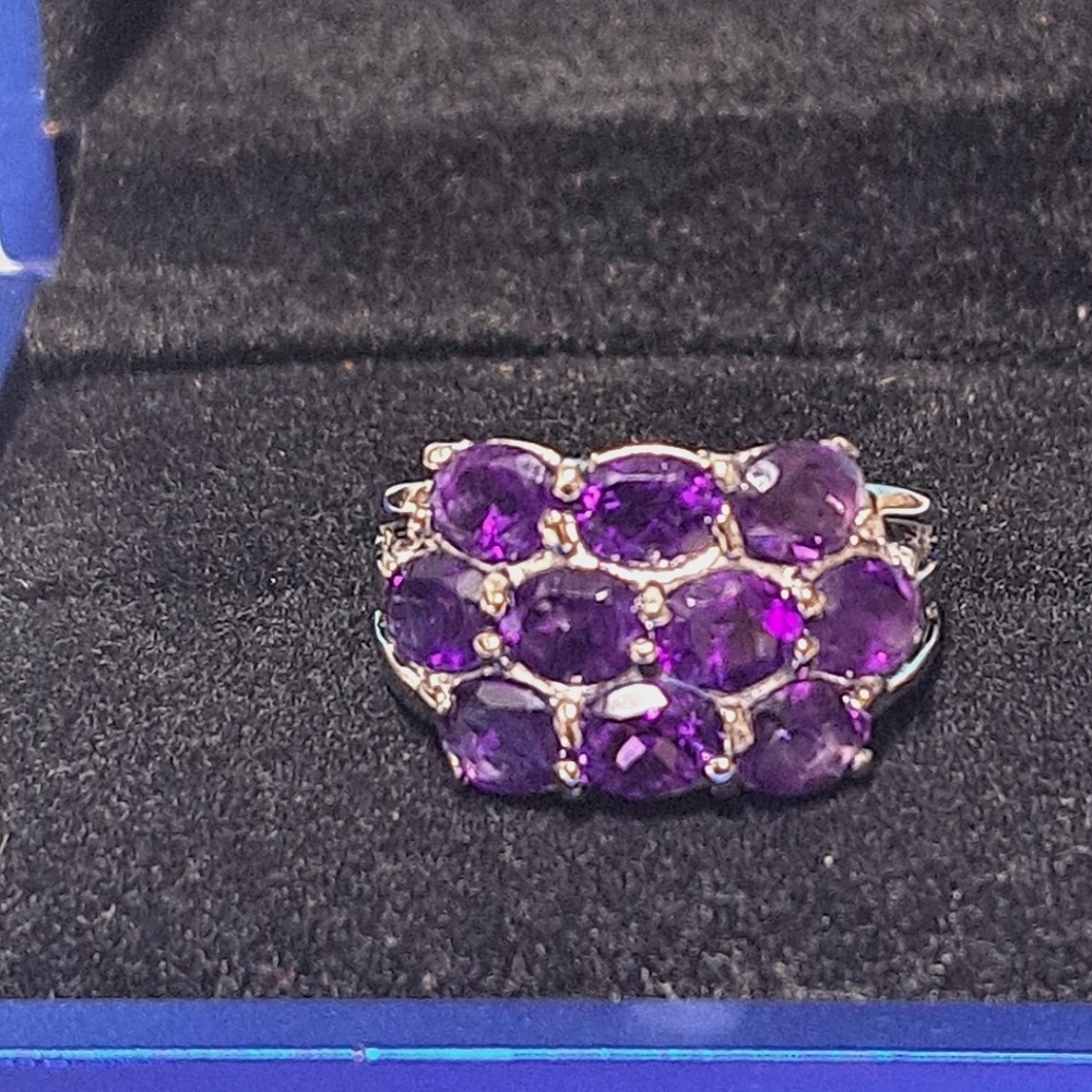 Unheated Oval amethyst 14kwgp over sterling silver size 7 stones 5x4mm